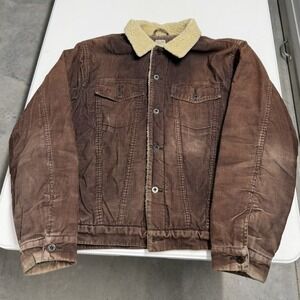 LL Bean Mens Brown Corduroy Sherpa Lined Trucker Jacket Medium faded